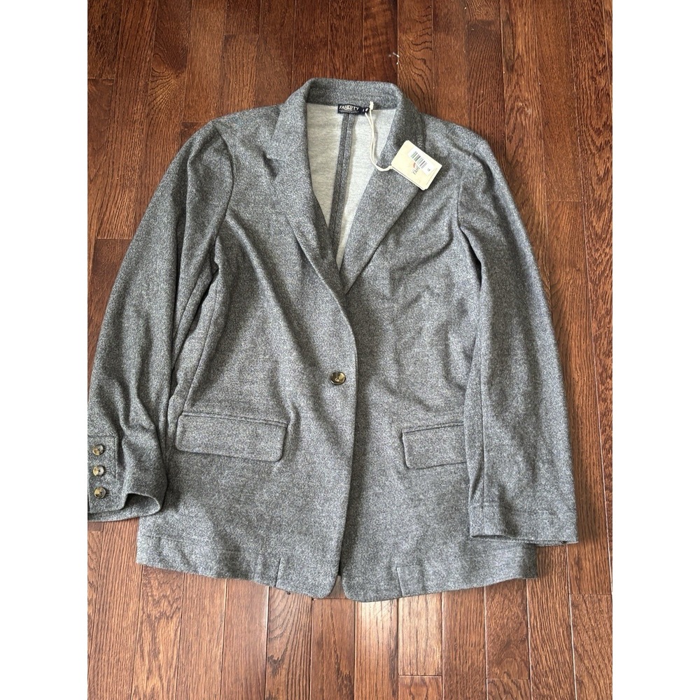Faherty Dream Flannel Knit Blazer Womens Large Gray Menswear Inspired Preppy NWT